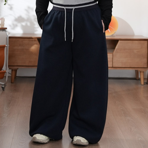 福饮沸别【松弛深海】大码胖mm拼色螺纹松紧腰秋运动卫裤YH25101