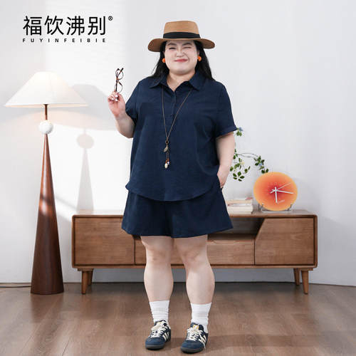 福饮沸别【慵懒老钱】新款休闲百搭大码胖mm显瘦老钱风套装900245