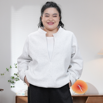 福饮沸别【晴川暮雪】大码胖mm早春假两件立领卫衣休闲长袖2597