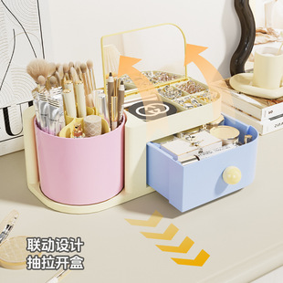 化妆品收纳盒桌面高级家用透明防尘梳妆台护肤品抽屉多巴胺置物架