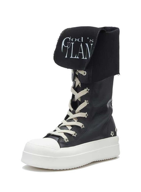 Gods plan*上帝计划 设计感辣妹高级百搭增高皮质厚底显高帆布鞋