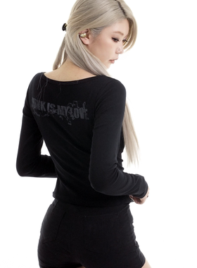 Gods plan*上帝计划原创暗色音符系列哥特收腰显瘦辣妹正肩长袖女