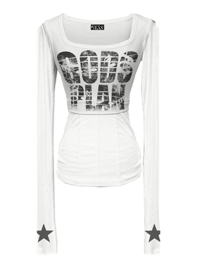 Gods plan*上帝计划25ss原创辣妹防晒微透U型领口修身收腰长袖女