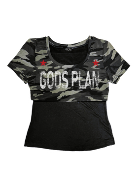 Gods plan*上帝计划25ss原创小众辣妹暗黑迷彩收腰正肩修身短袖女