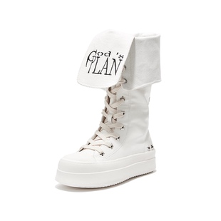 Gods plan*上帝计划限定骨白两穿设计感辣妹增高皮质厚底帆布鞋女