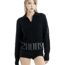 Gods plan*上帝计划原创2000S标语V领POLO麻花编织毛衣宽松显瘦女