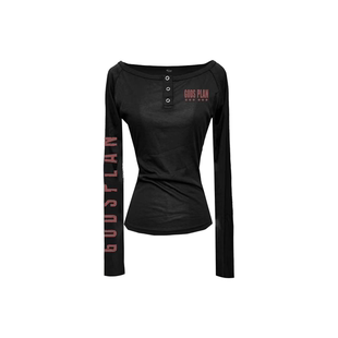 plan 打底衫 上帝计划 大领口正肩亨利领长袖 辣妹女 暗黑修身 Gods