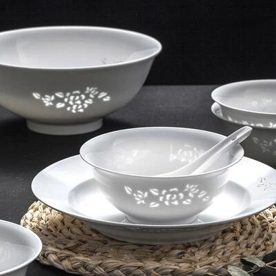 玉陶瓷德镇高温白瓷餐具套组釉下彩景中玲珑式高档乔玉牡丹小迁家