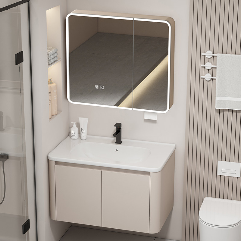 奶油风浴室柜组合陶瓷一体洗漱台盆卫生间洗手池加厚蜂窝铝洗脸盆