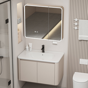 奶油风浴室柜组合陶瓷一体洗漱台盆卫生间洗手池加厚蜂窝铝洗脸盆