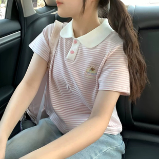 女童短袖纯棉T恤夏季韩版新款学生女童正肩polo衫儿童甜美上衣