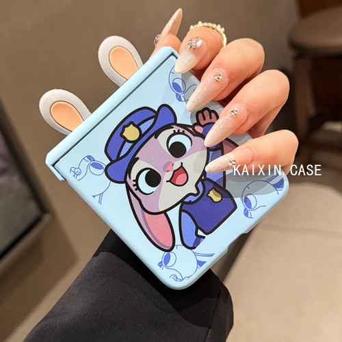 立体卡通耳朵适用华为pocket2手机壳新款肤感puraX折叠屏三星Zflip7/6铰链全包小米mixflip2手提链条可爱女