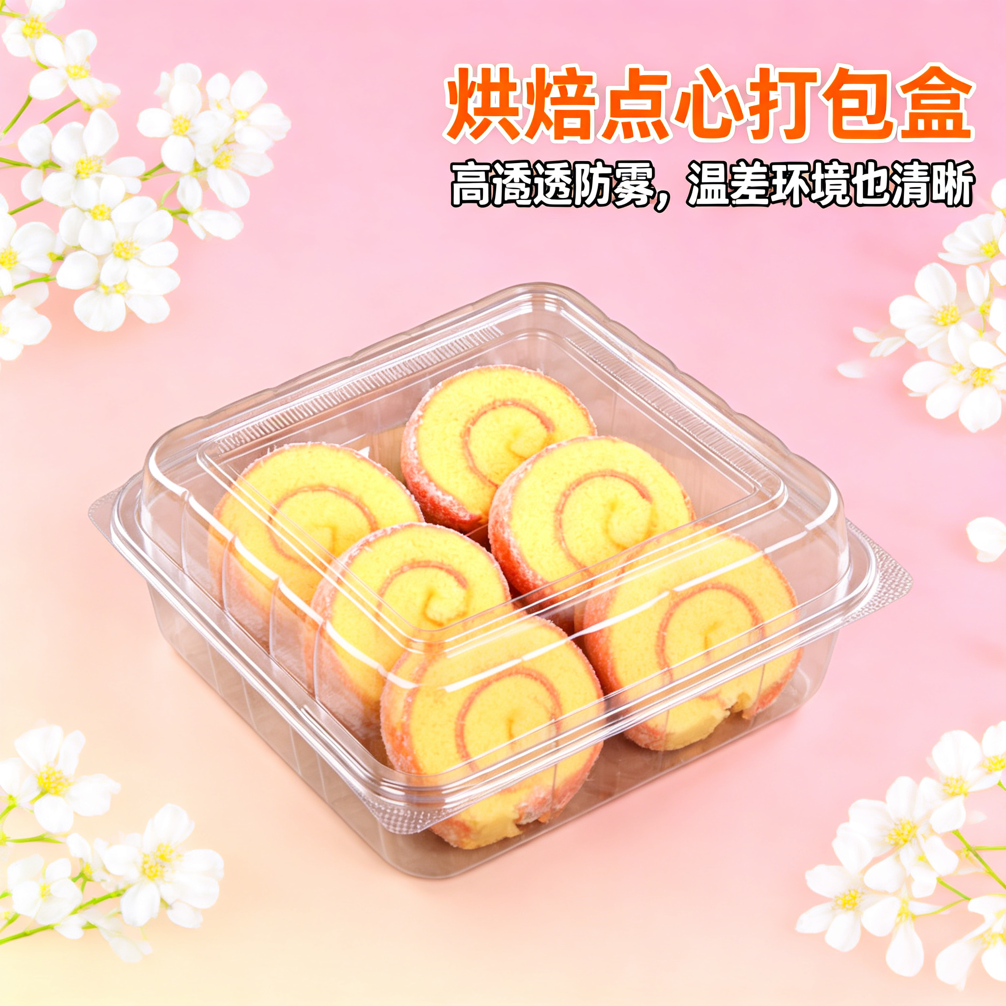 装蛋卷的盒子长方形透明西点盒烘焙点心盒商用蛋卷饼干食品打包盒