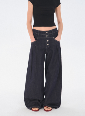 costustoot ＂002＂原牛丹宁打褶解构设计感酵洗宽松休闲牛仔长裤