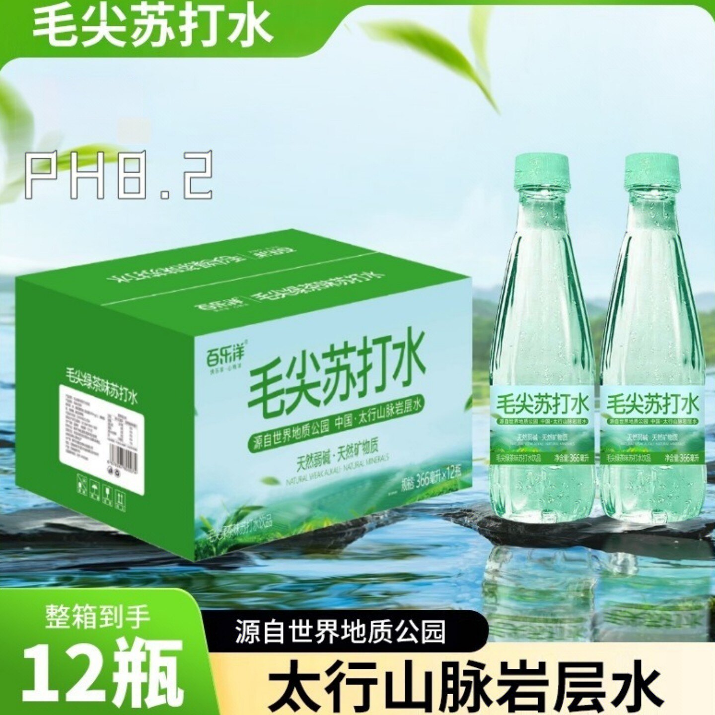 百乐洋正宗信阳毛尖苏打水茶味苏打整箱12瓶清爽解腻夏季饮品