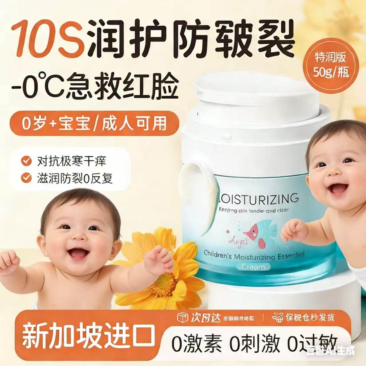 儿童面霜润肤补水保湿秋冬宝宝新生婴儿面部护肤舒缓滋润褪红特护
