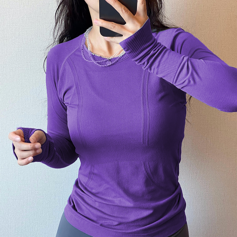 秋冬款瑜伽服速干长袖修身透气健身衣圆领带指套跑步户外运动T恤