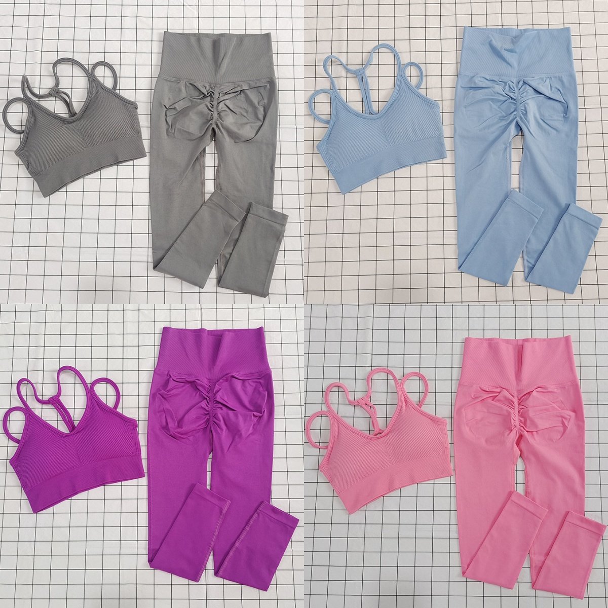 两件套欧美风瑜伽细带美背健身高腰蜜桃裤运动套装女子跑步训练,运动服/休闲服装,运动套装,淘宝优惠券,粉丝福利购,淘宝优惠卷