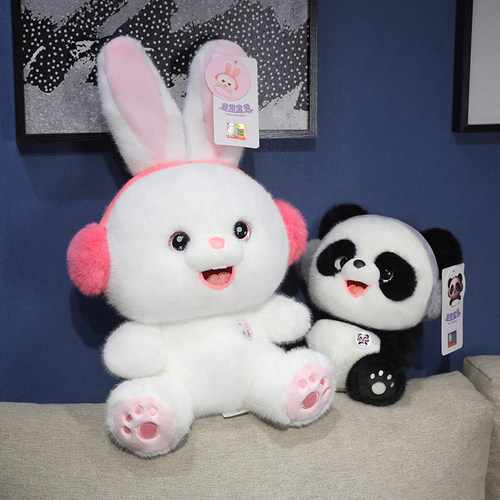 可爱耳机小兔子熊猫毛绒玩偶