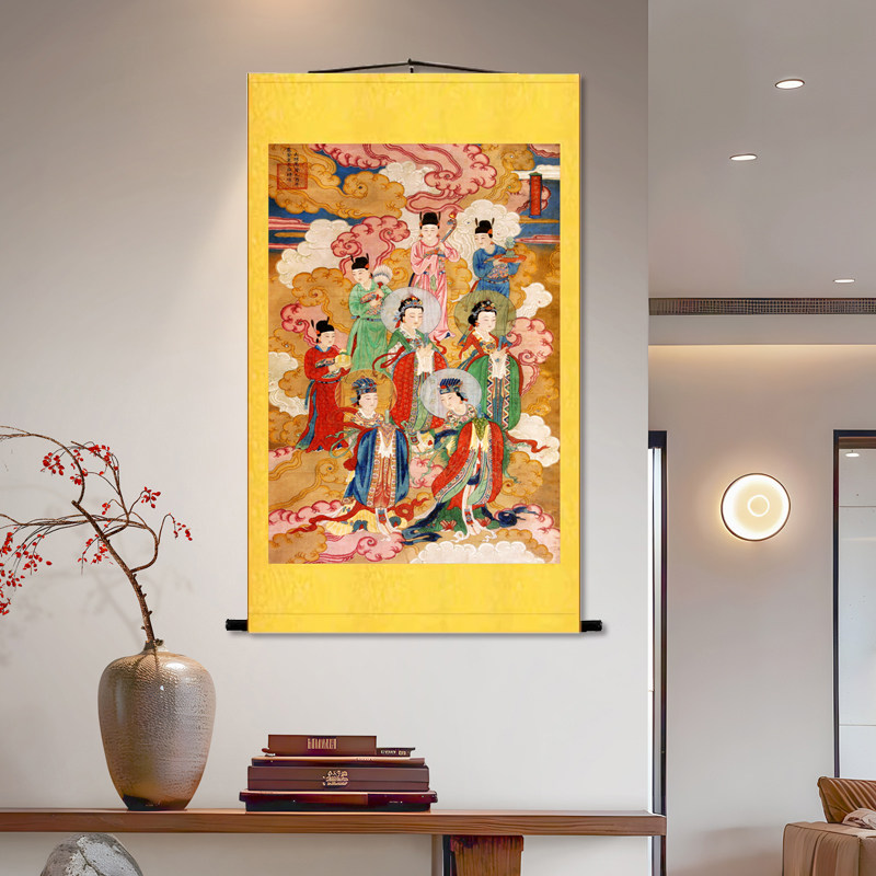 天妃圣母碧霞元君保平安佛像挂画卷轴字画丝绸壁画像道场装饰挂画