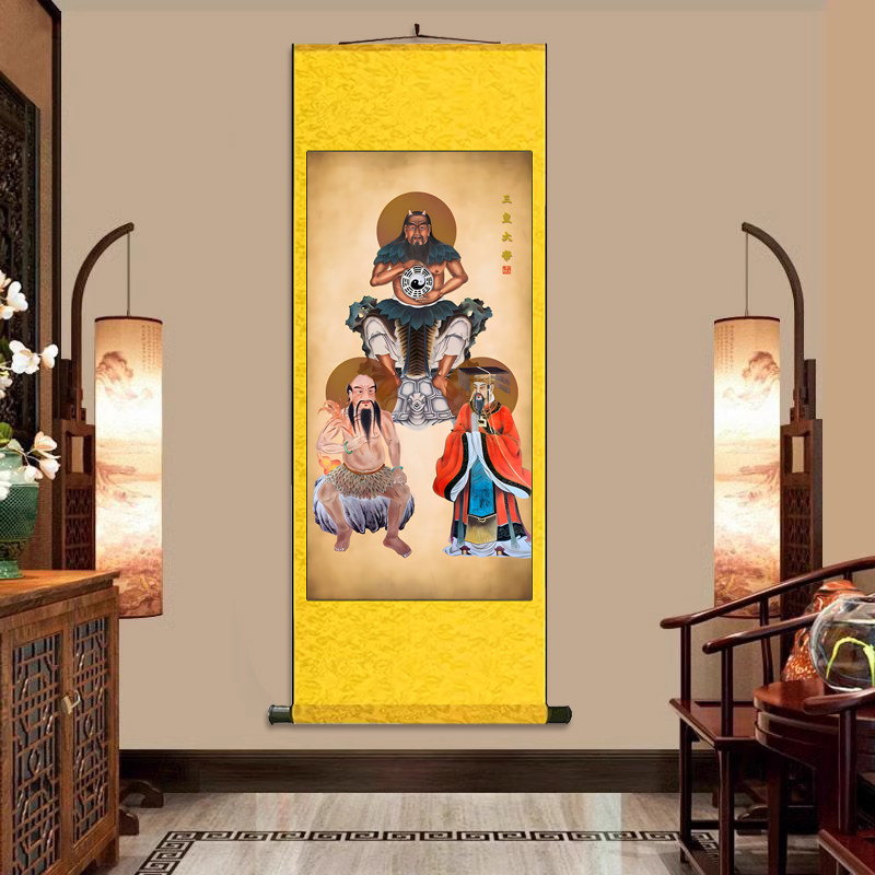伏羲挂画卷轴字画丝绸壁画装饰画伏羲炎帝神农黄帝神像供奉卷轴画