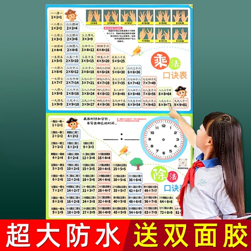 九九乘法口诀表挂图墙贴送双面胶