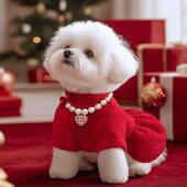 狗狗新年衣服红色小香风结婚礼服小型犬宠物加厚秋冬装 保暖连衣裙