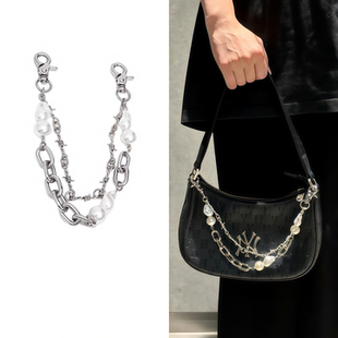 适用mlb腋下包珍珠装饰配件链子挂饰改造美联邦双链条挂件金属链