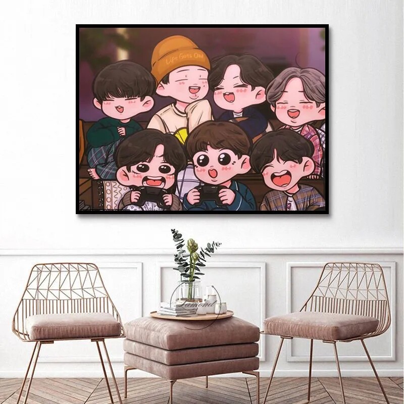 bts数字油画防弹少年团diy动漫卡通q版男团彩绘高颜值周边填色画