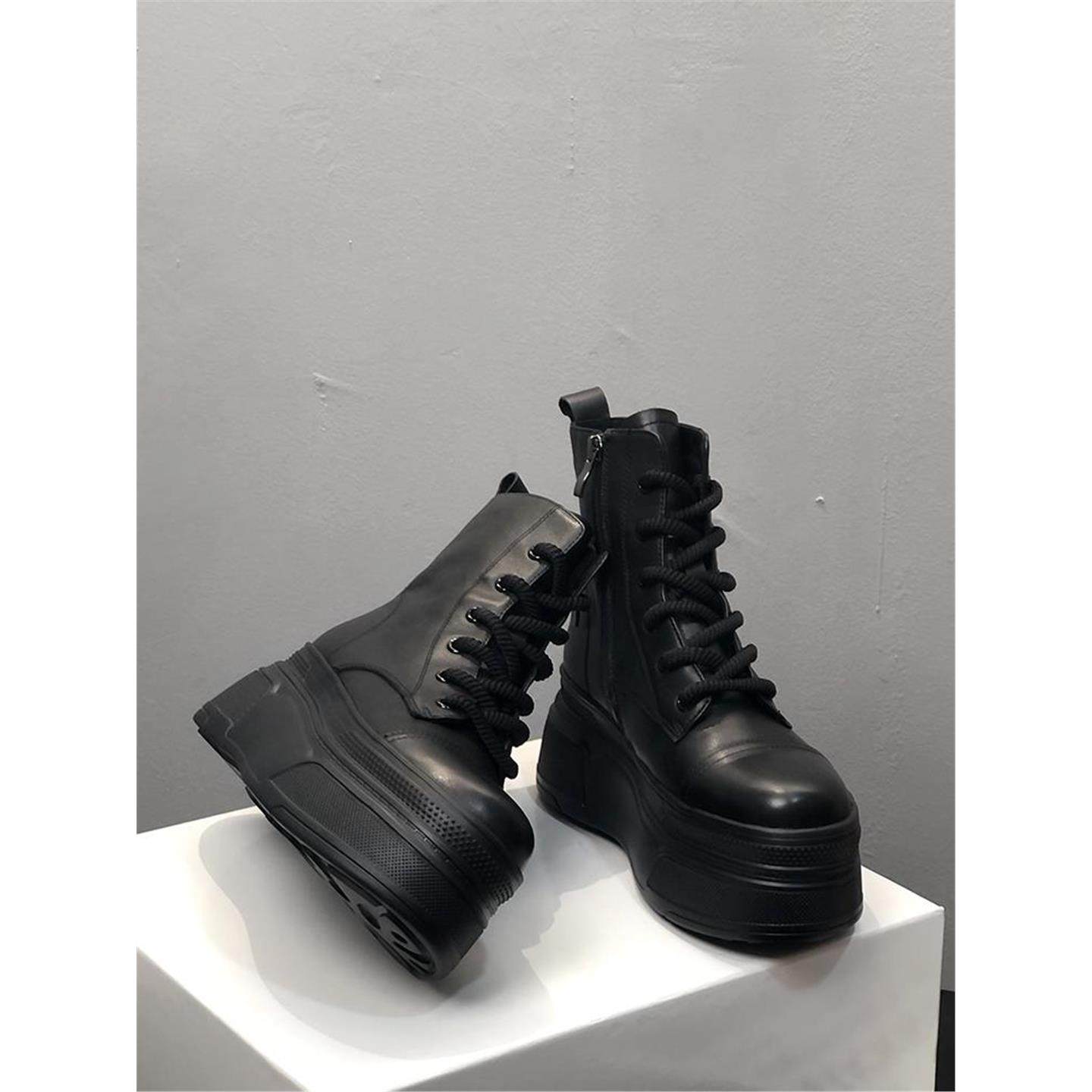 12厘米隐形内增高女鞋小个子短靴子10CM松糕厚底马丁靴女真皮加绒