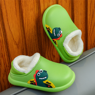 儿童棉拖鞋居家外穿男童女宝宝加绒保暖防滑防水小孩包跟恐龙棉鞋