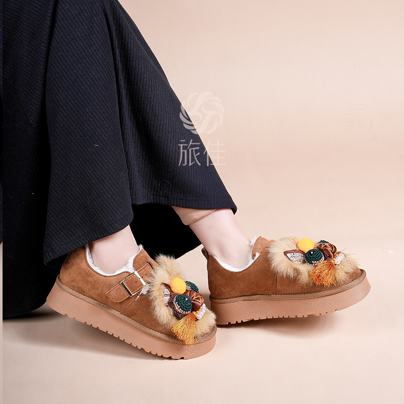 刺绣勃肯鞋女棉鞋一脚蹬毛毛虎头