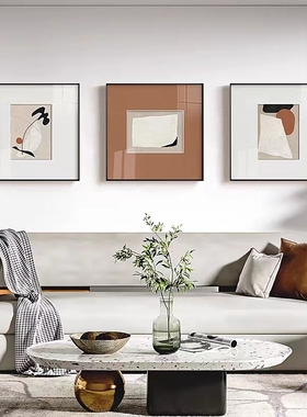 客厅装饰画现代简约正方形橙色抽象休闲区壁画沙发背景墙面壁画