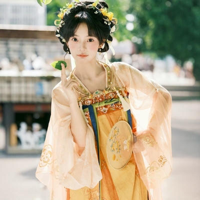 原创汉服女【重回汉唐-长安渡】唐制小唐风齐胸襦裙古装黄色套装