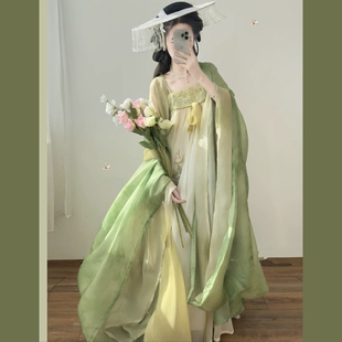 原创汉服女【春晓】唐制刺绣大袖衫一片式齐胸破裙绿色套装春季款