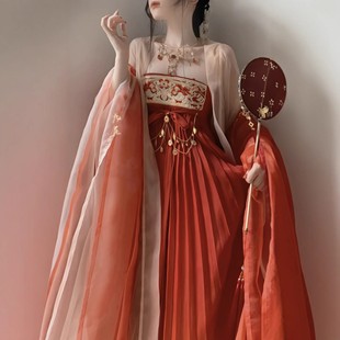 原创汉服女【红樱】唐制刺绣大袖衫一片式齐胸襦裙披帛套装春季款