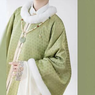 原创汉服女【绿苍枝】明制加绒加厚圆领一花暗纹对襟昭君袄冬季款