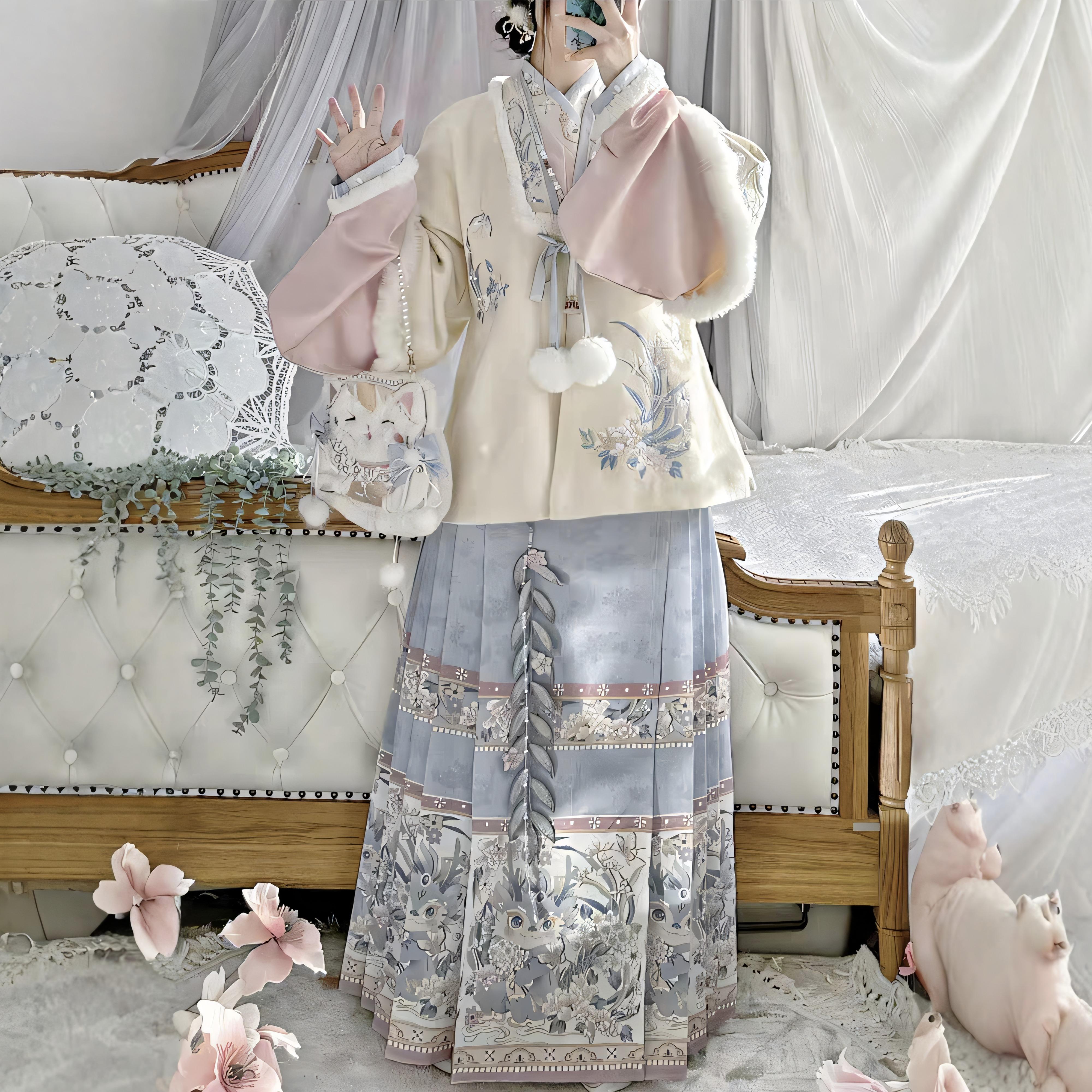 原创汉服女【小龙】明制加绒合领披袄琵琶袖马面裙拜年服套装冬款