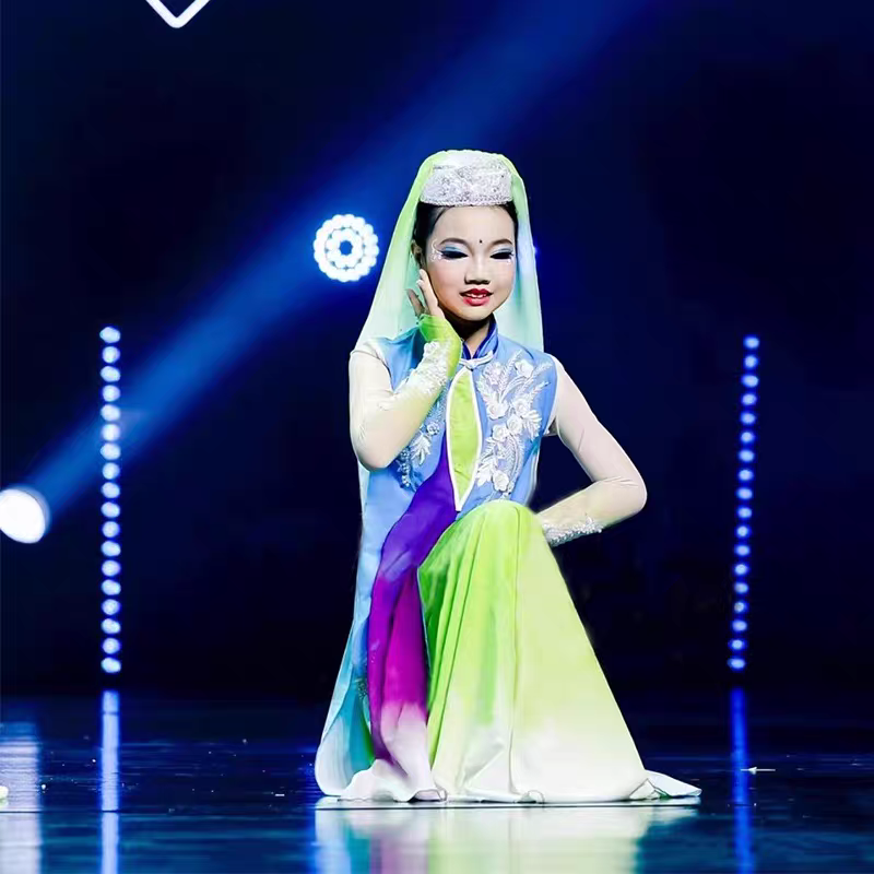 花花儿回族舞蹈演出服女童大摆裙