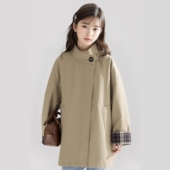 质感全棉双面斜纹外套女童秋新款 复古立领风衣夹克 英伦游记