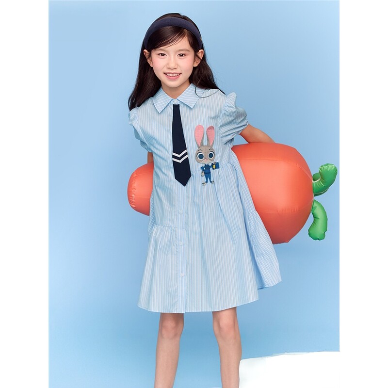 【迪士尼IP】童装女童裙子儿童连衣裙2026新款夏装条纹衬衫裙子