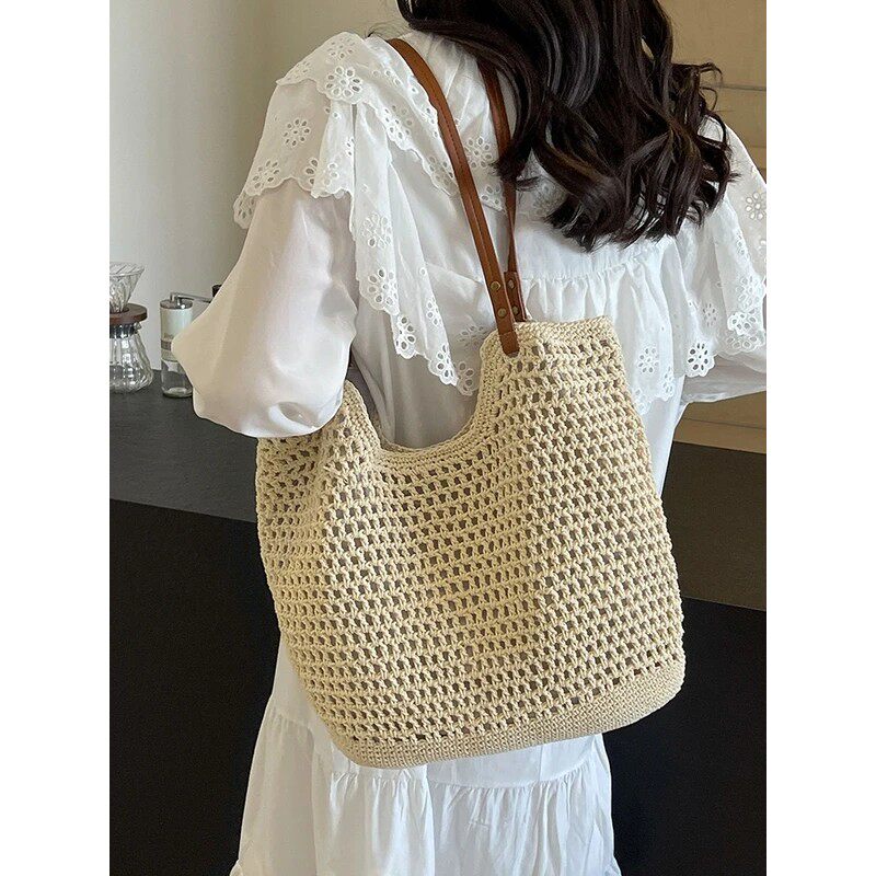 韩版棉线手工钩织单肩百搭包流行夏天百搭慵懒休闲包包托特包