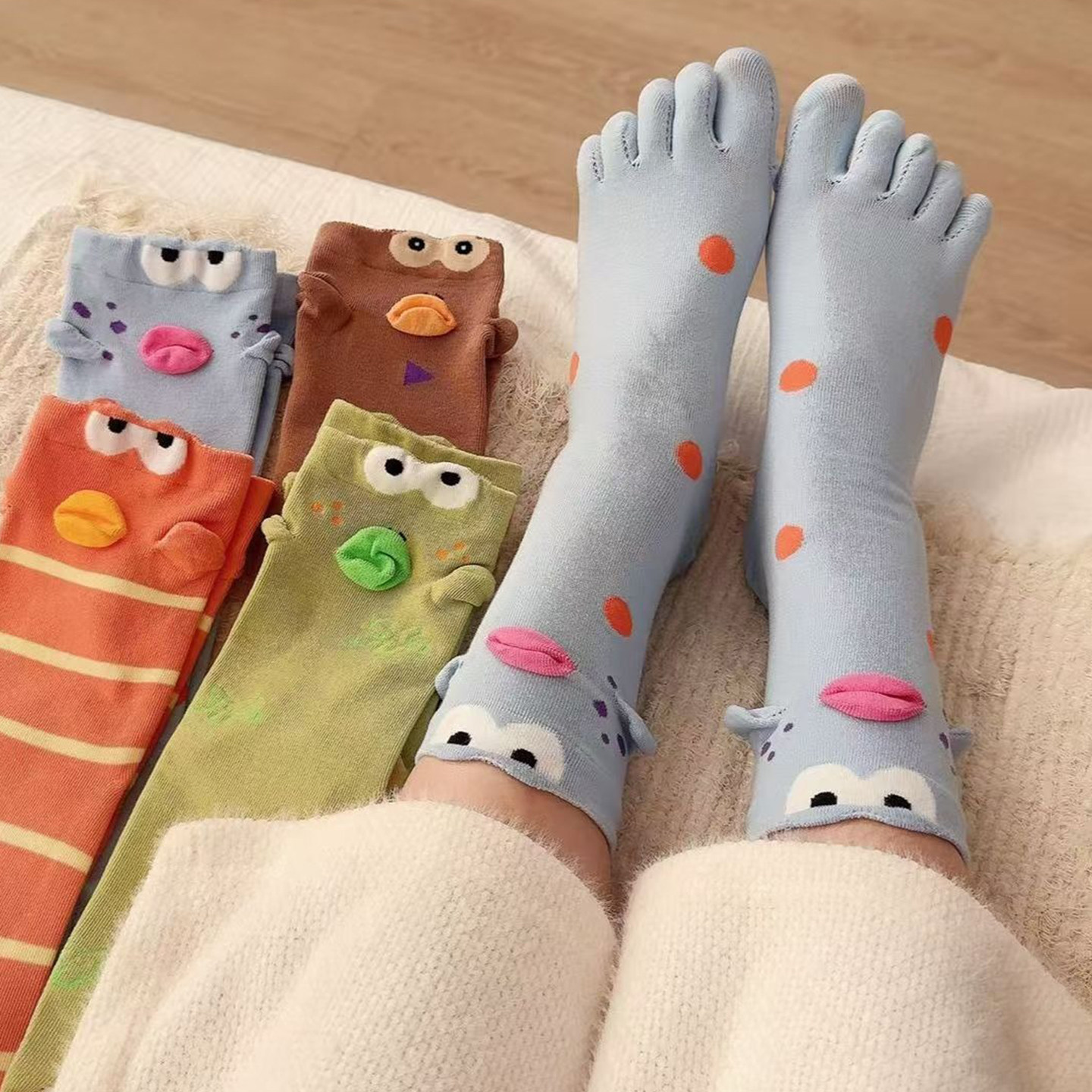 五指袜子可爱搞怪中筒袜瑜伽普拉提运动袜春夏薄款女士纯棉分趾袜