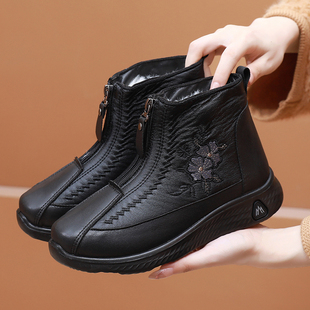 加绒加厚皮面雪地靴厚底防滑中老年棉靴 女式 2025冬新款 老北京棉鞋