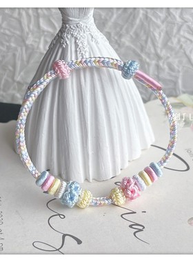 桃花结编绳手链绳可穿黄金转运珠吊坠酒窝结可调节编织手绳男女款