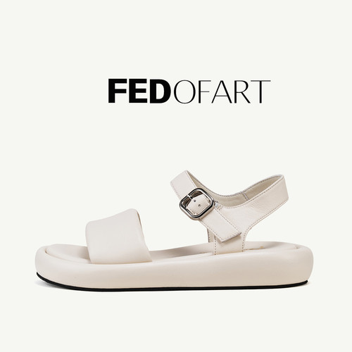 fed羊皮厚底一字扣女凉鞋