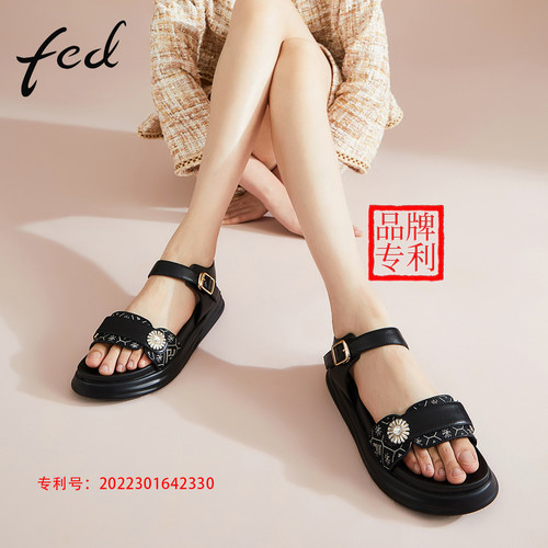 fed小香风厚底一字带凉鞋女夏季