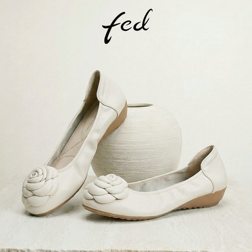 fed真皮编织网面女鞋透气厚底