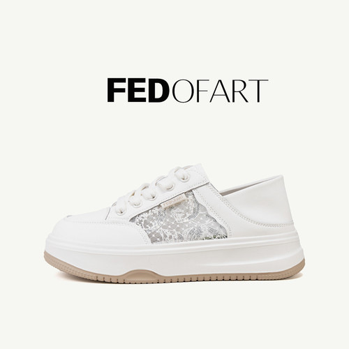 fed夏季真皮垫透气厚底小白鞋女