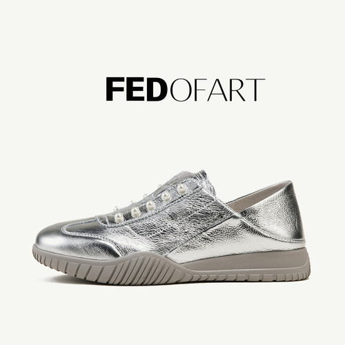 fed头层牛皮银色厚底德训女鞋